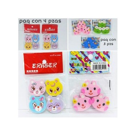 GOMA ANIMALES 3 Y 4 PIEZAS $5
