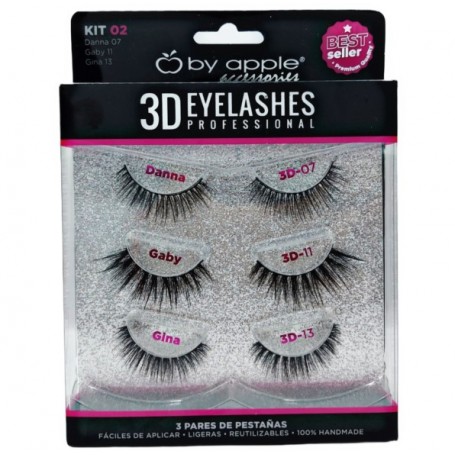 KIT DE PESTAÑAS BY APPLE 3D 3PARES $97