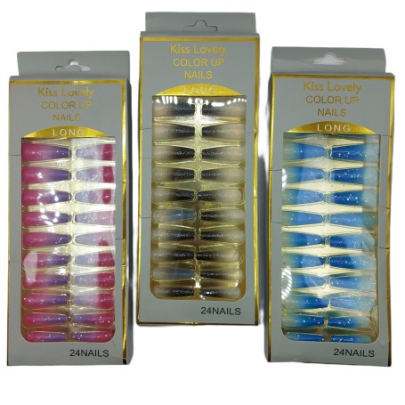 UÑAS POSTIZAS CON GLITTER V/C 24PZS $30